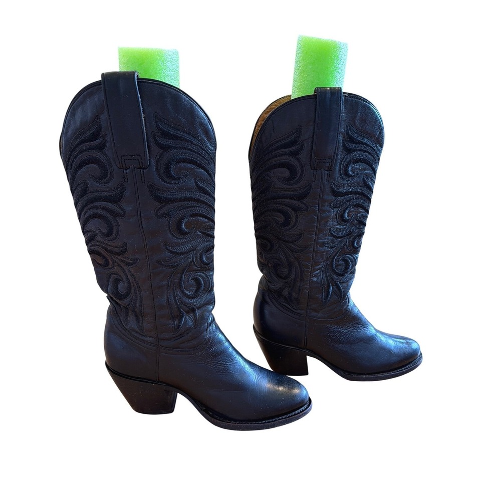 Lucchese Laurelie Black Cowhide Leather Boots M5064 Embroidered Pointed Toe 7.5B - Picture 2 of 14